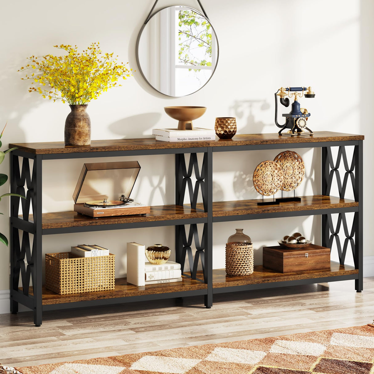 Console Table with Storage Shelves, 70.9" Industrial 3-Tier Sofa Table for Living Room