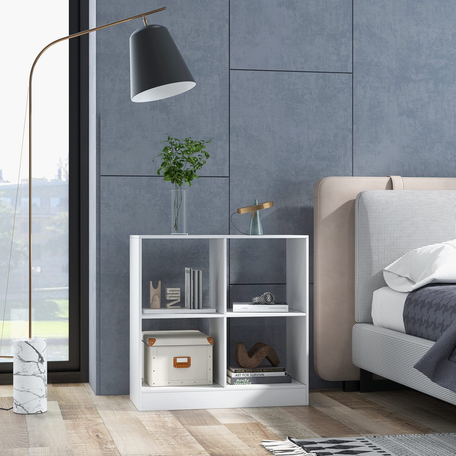 4-Cube Bookcase White - 2-Tier Freestanding Open Bookshelf