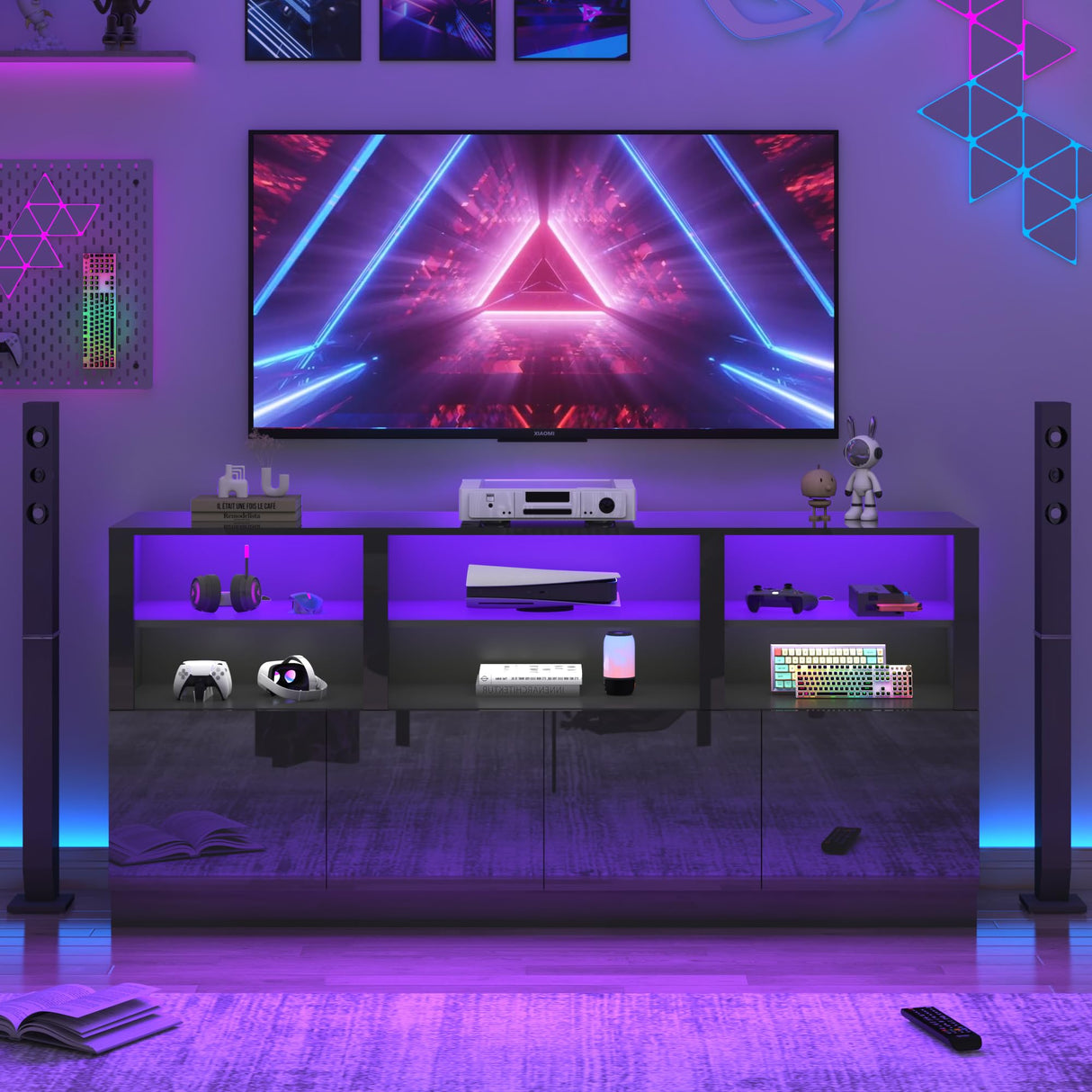 32-Inch Tall Entertainment Center with LED Lighting for 70-80 Inch TV