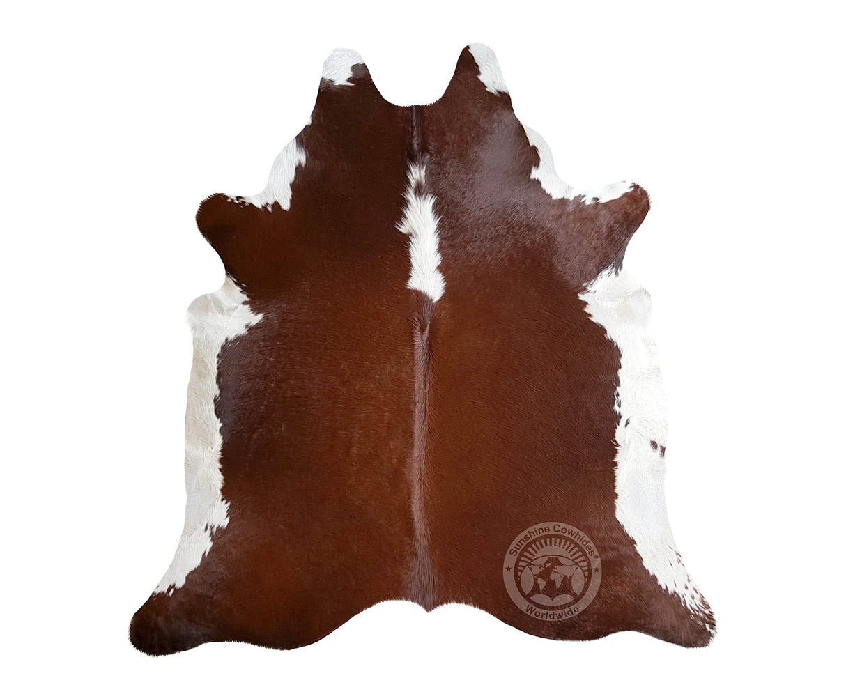 100% Genuine Hereford Red Brown and White Cowhide Rug - Modern Style Animal Skin Rug