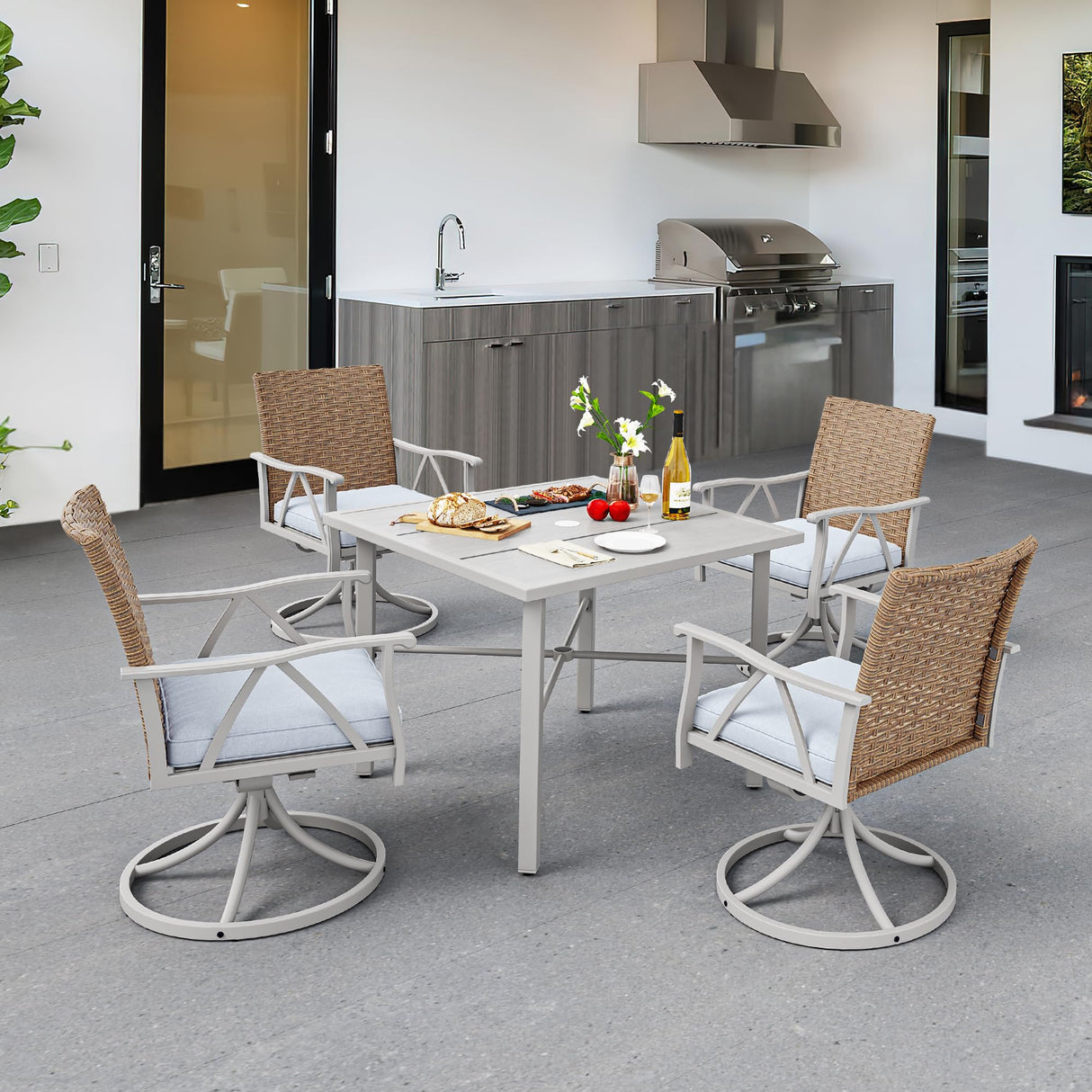 Patio Rocking Chairs Set of 4, Outdoor Patio Furniture Dining Rocking Chairs