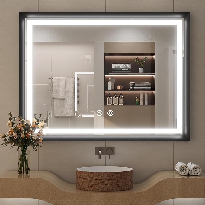 Bathroom Mirror,Black LED Mirror for Bathroom,Lighted Bathroom Mirror