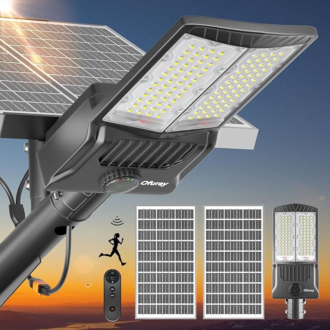 Ofuray Of-9800W Solar Street Lights Outdoor, 750000Lm Solar Parking Lot Lights Commercial Dusk to Dawn, 6500k IP67 Big Power with Remote Control for Street,Court,Yard