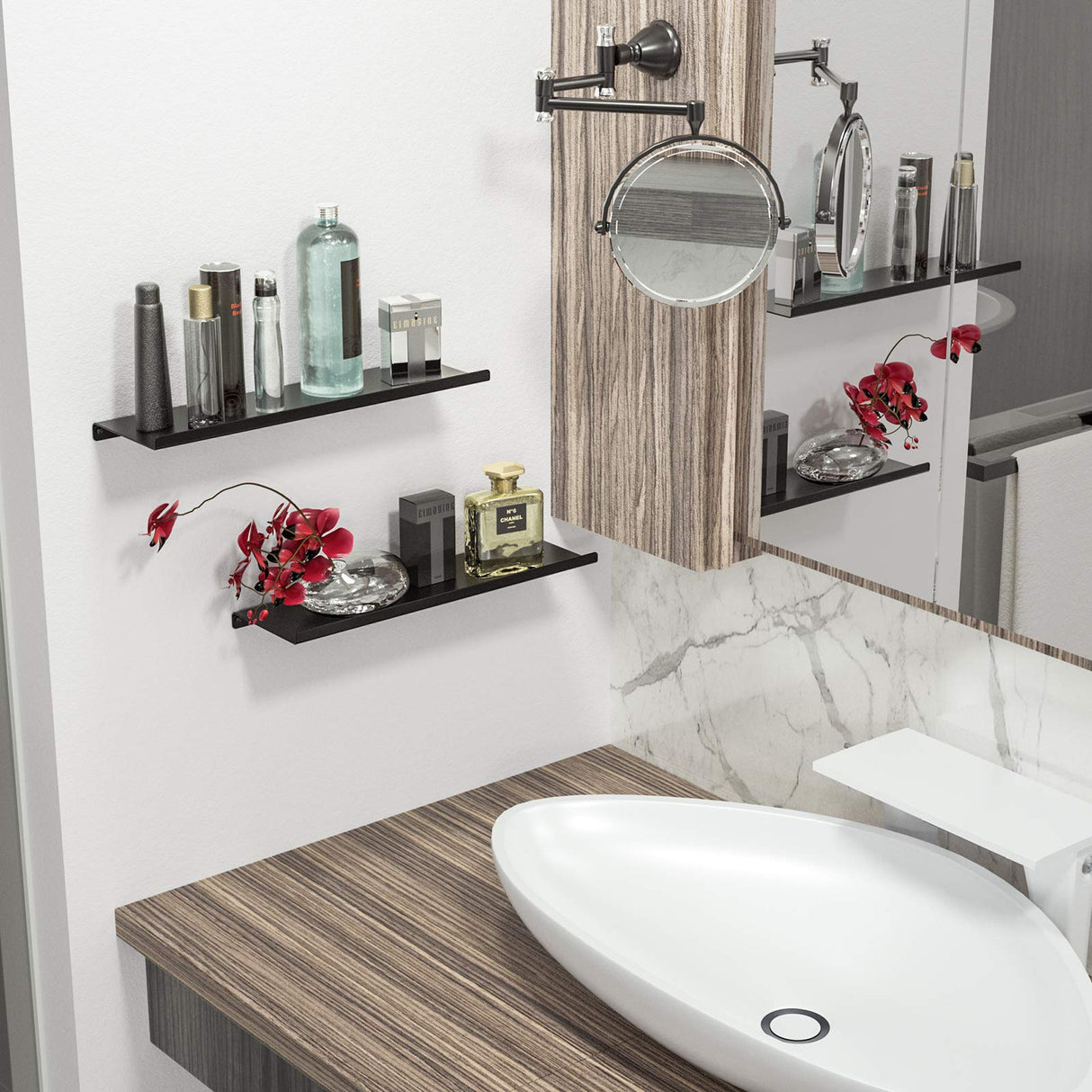 Black Metal Wall Shelves, 2 Set Floating Shelves for Bedroom, Living Room, Bathroom