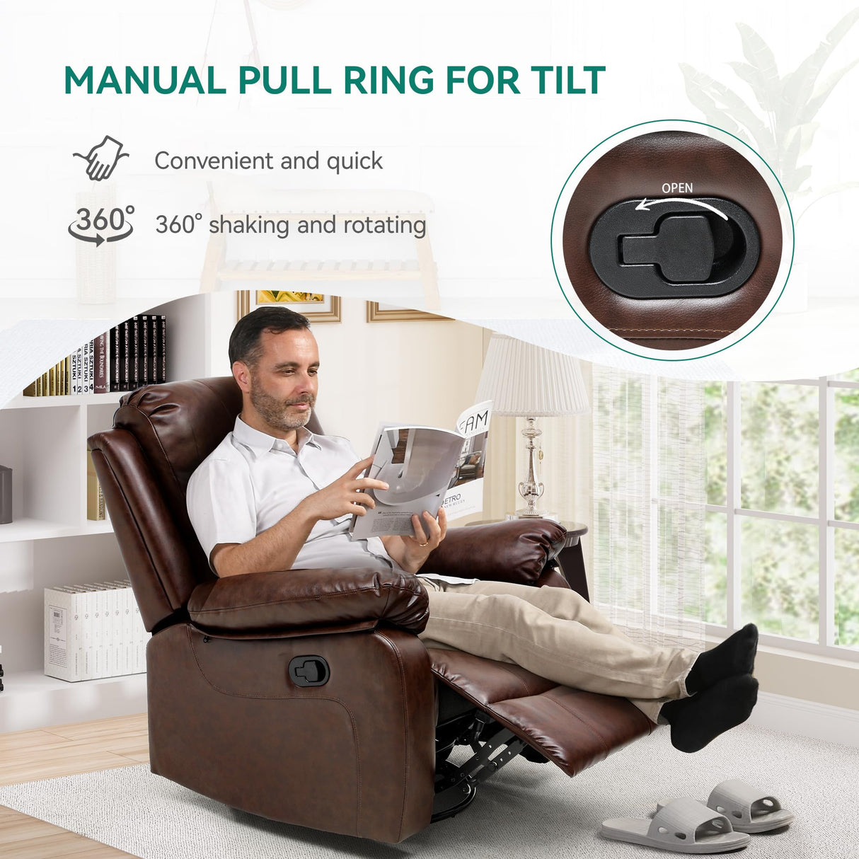 Yitahome 360° Swivel Rocker Recliner Chair – Faux Leather with Adjustable Backrest