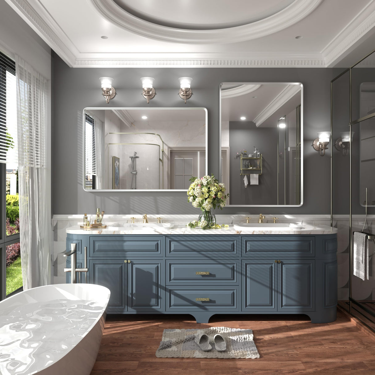 48x30 Inch Silver Bathroom Mirror - Rounded Rectangle Vanity Mirror