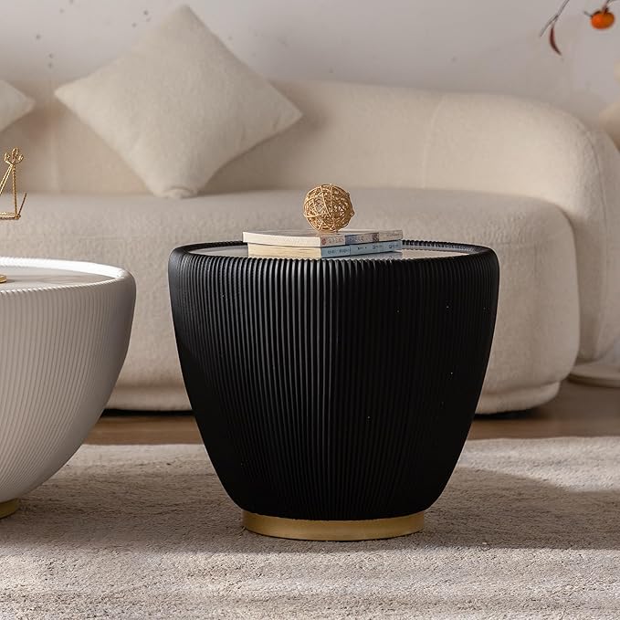 Round Wood Coffee Table, Handcraft Drum Tea Table Center Table for Living Room, Modern Circle Wooden Cocktail Table for Small Space, Easy Assembly