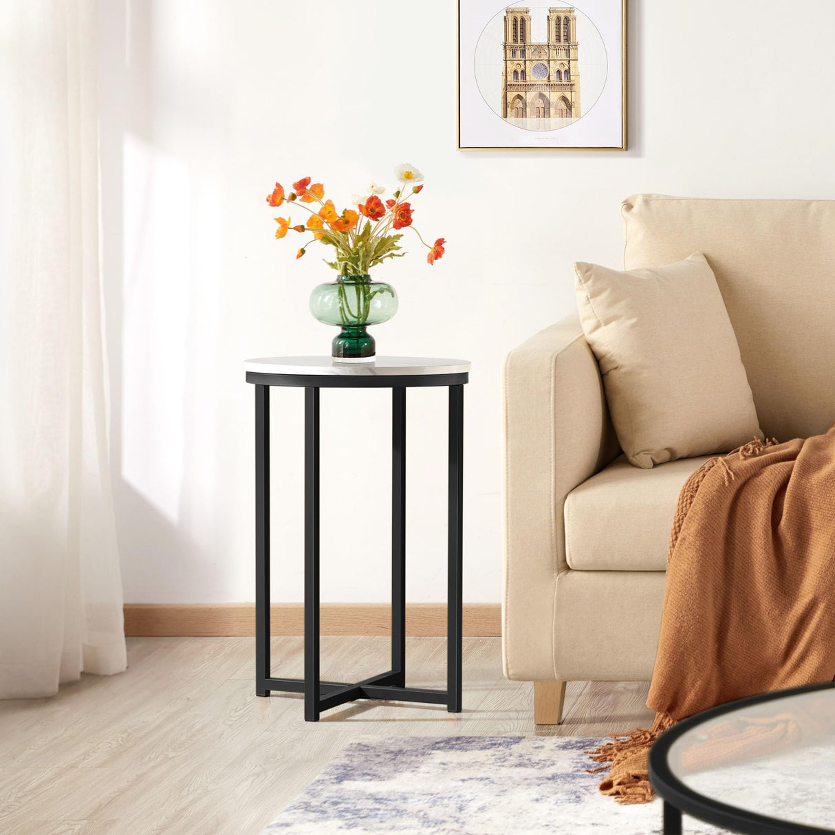 Round End Table Set of 2,16in Faux Marble Accent Table,Modern Side Table