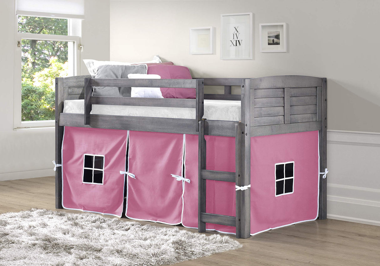 Louvered Low Loft with Pink Tent, Twin in White Finish