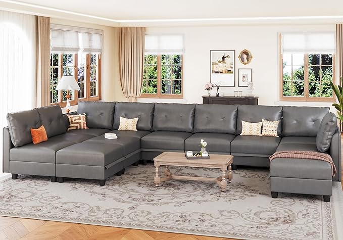 Modular U-Shaped Cognac Sectional Sofa with Storage