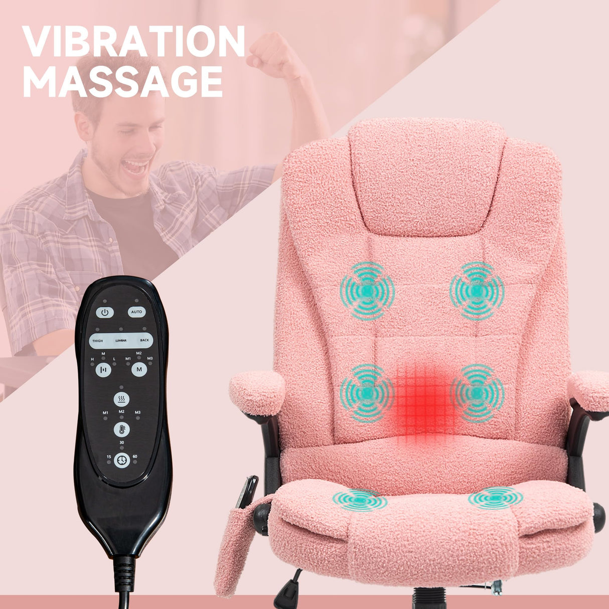 6-Point Vibrating Massage Office Chair with Heat - Pink Velvet
