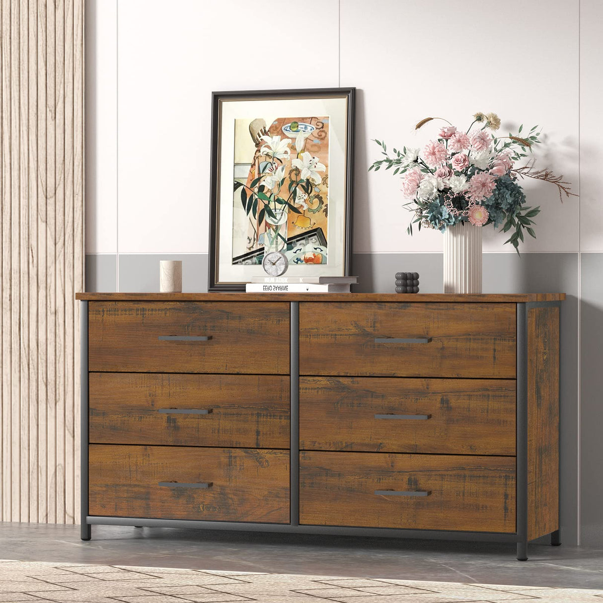 Double Dresser, Industrial Wood Dresser for Bedroom