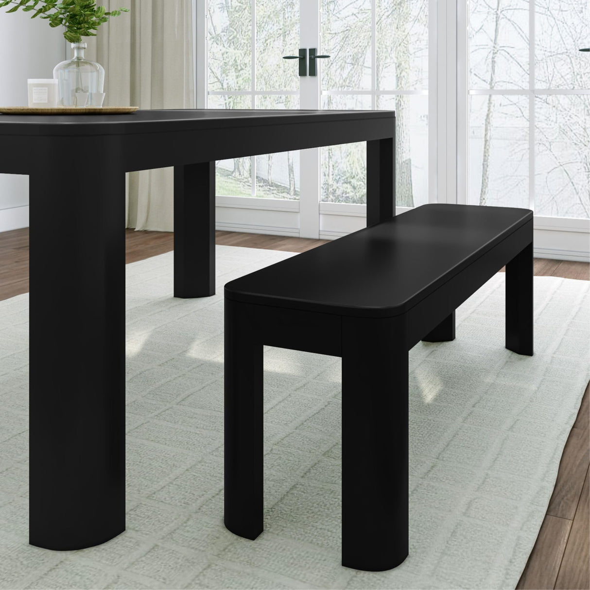 Contour Bench, Modern Rounded 58 Inch Dining Bench