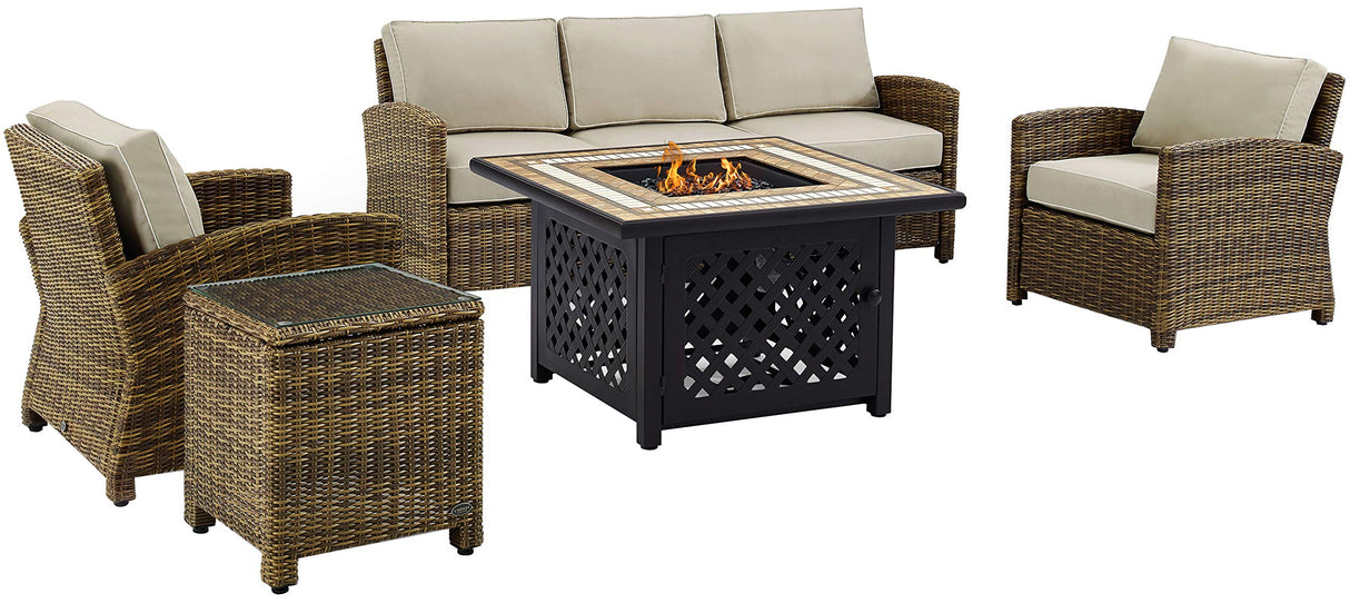 Bradenton 5-Piece Wicker Outdoor Sofa Patio Furniture Set with Propane Gas Fire Pit Table
