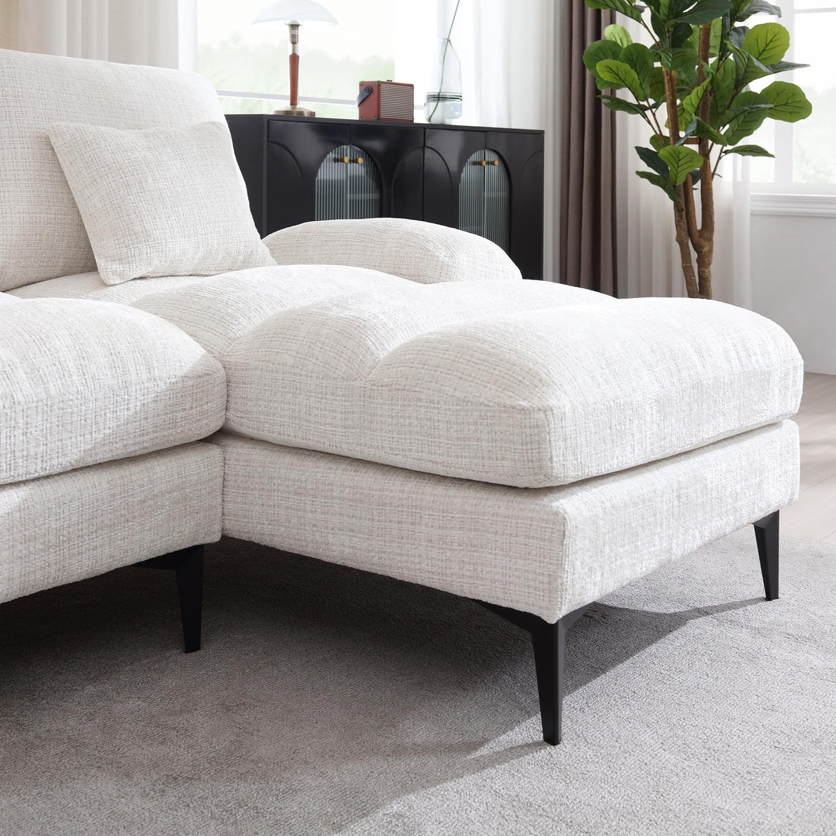 U Shaped Couch Sofa, Big Deep Seat Sectional Couch with 4 Throw Pillows