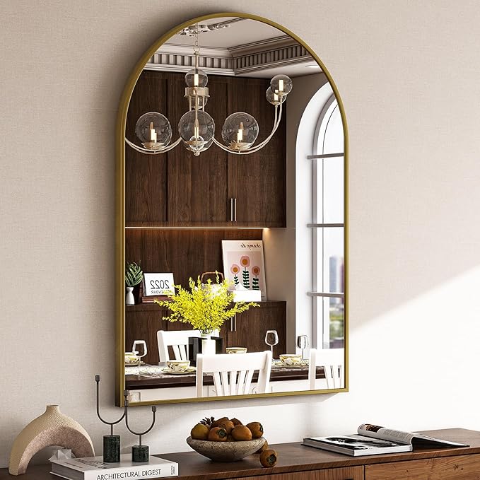 20"x30" Arched Bathroom Mirror - Wall Mounted Mirror - Gold Arch Mirror