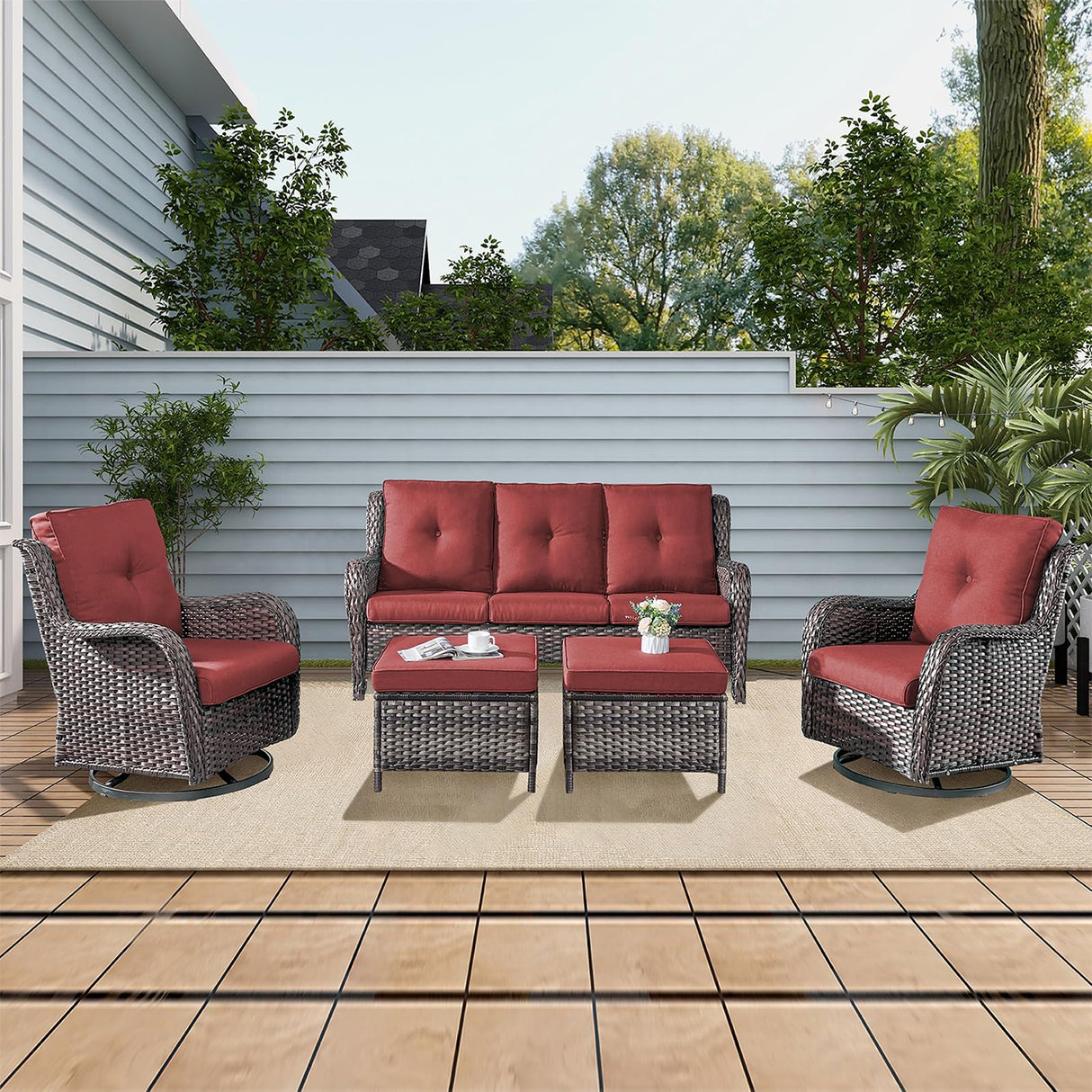 Wicker Patio Furniture Set - 5 Piece Rattan Outdoor Sectional Conversation Sets