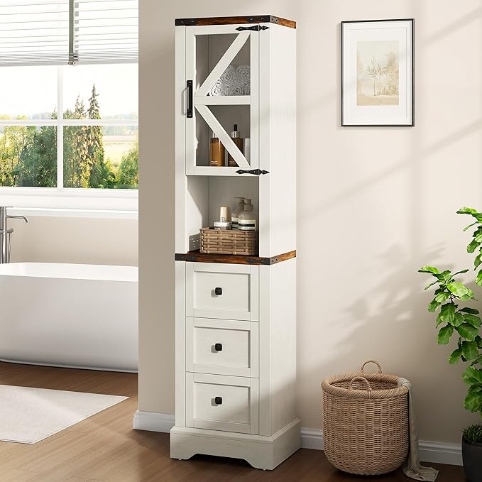 Tall Bathroom Storage Cabinet, 68" Farmhouse Storage Cabinet