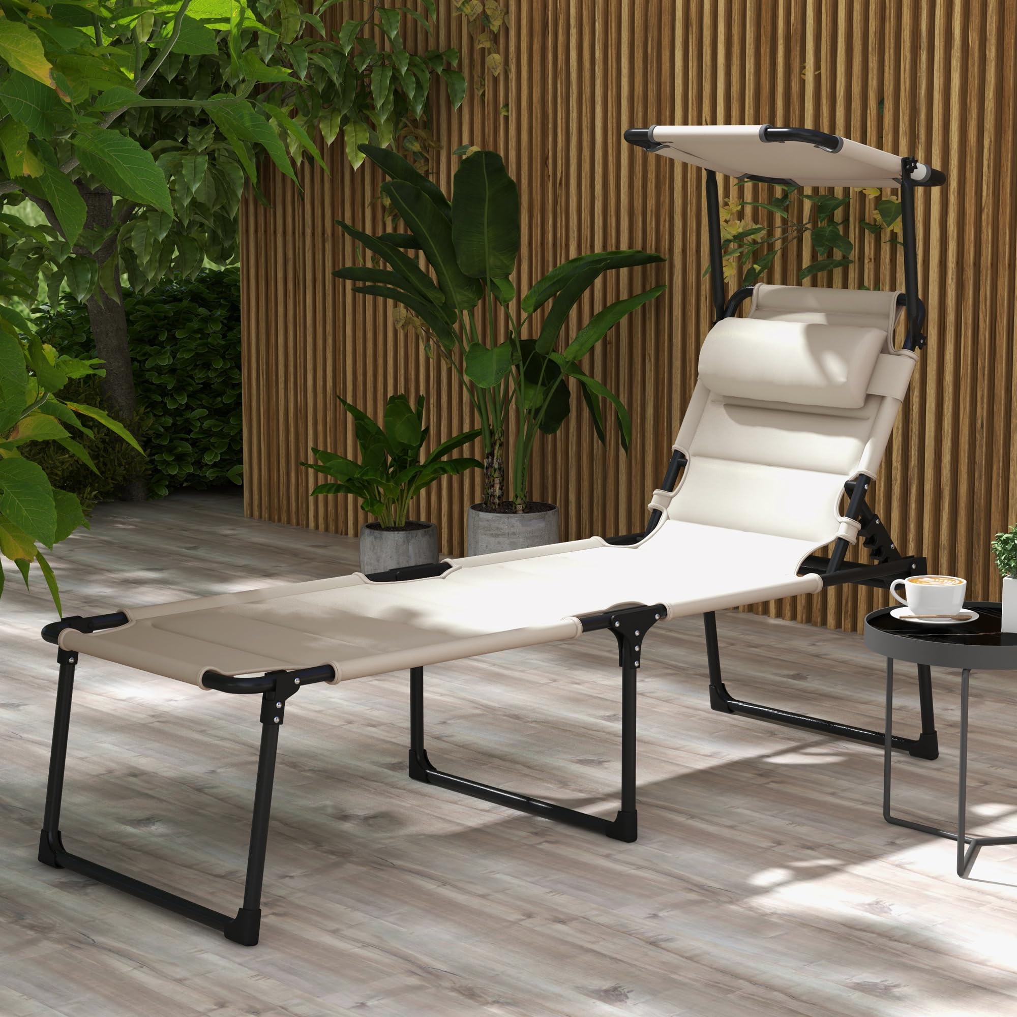 Outsunny Outdoor Lounge Chair, Adjustable Backrest Folding Chaise Lounge