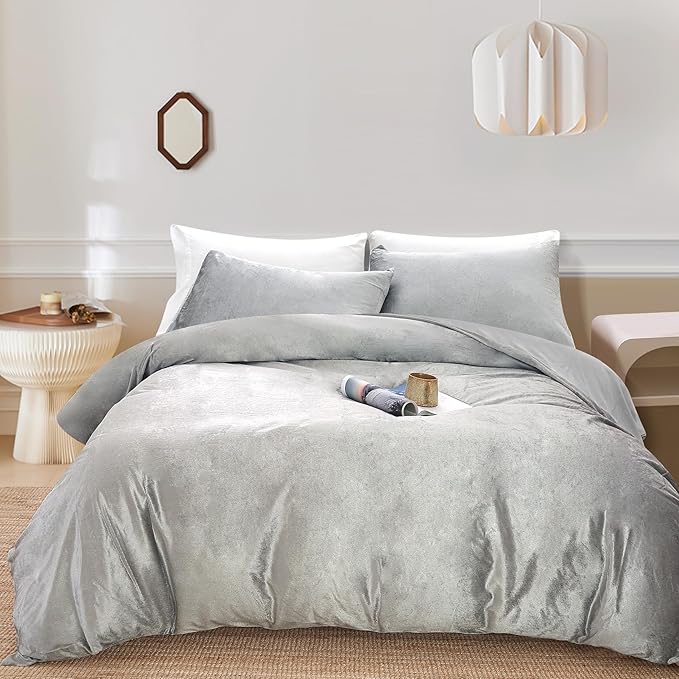 Dirty Pink Velvet Microfiber Duvet Cover Set Queen Size, 3 Piece Reversible Duvet