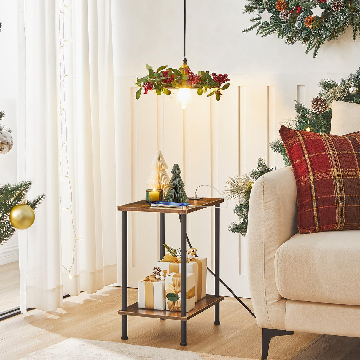 Nightstand with 2-Layer Storage Shelves