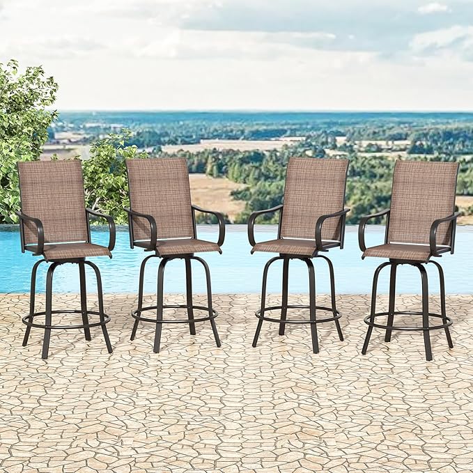Outdoor Bar Stools Set of 2, Swivel Patio Barstools with Textilene Fabric