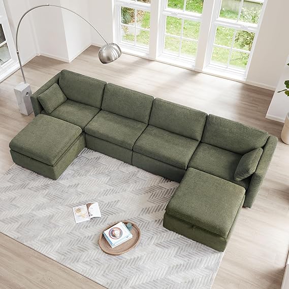 Terracotta 6-Seat U-Shaped Modular Sofa Set, Extra Large Sectional Couch