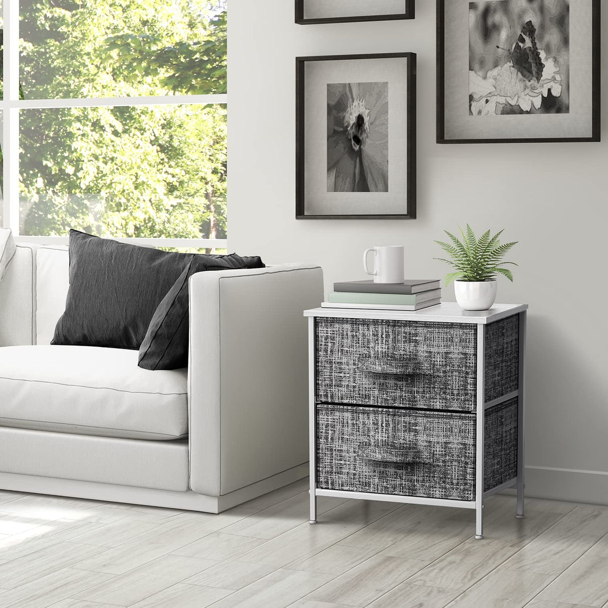 Nightstand with 2 Drawers - Bedside Furniture End Table Night Stand