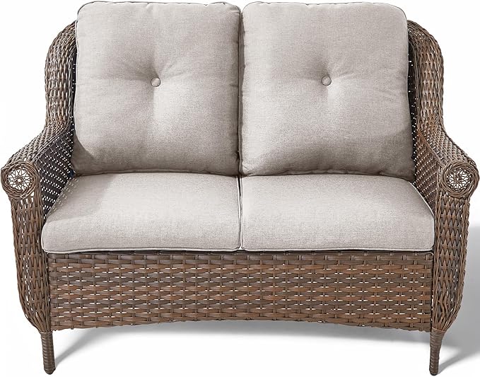 Patio Loveseat Outdoor Wicker Sofa - Heavy Duty All-Weather Rattan 2-Person Sofas