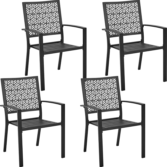 Outdoor Patio Dining Chairs Set of 6 with Armrests and Metal Frame