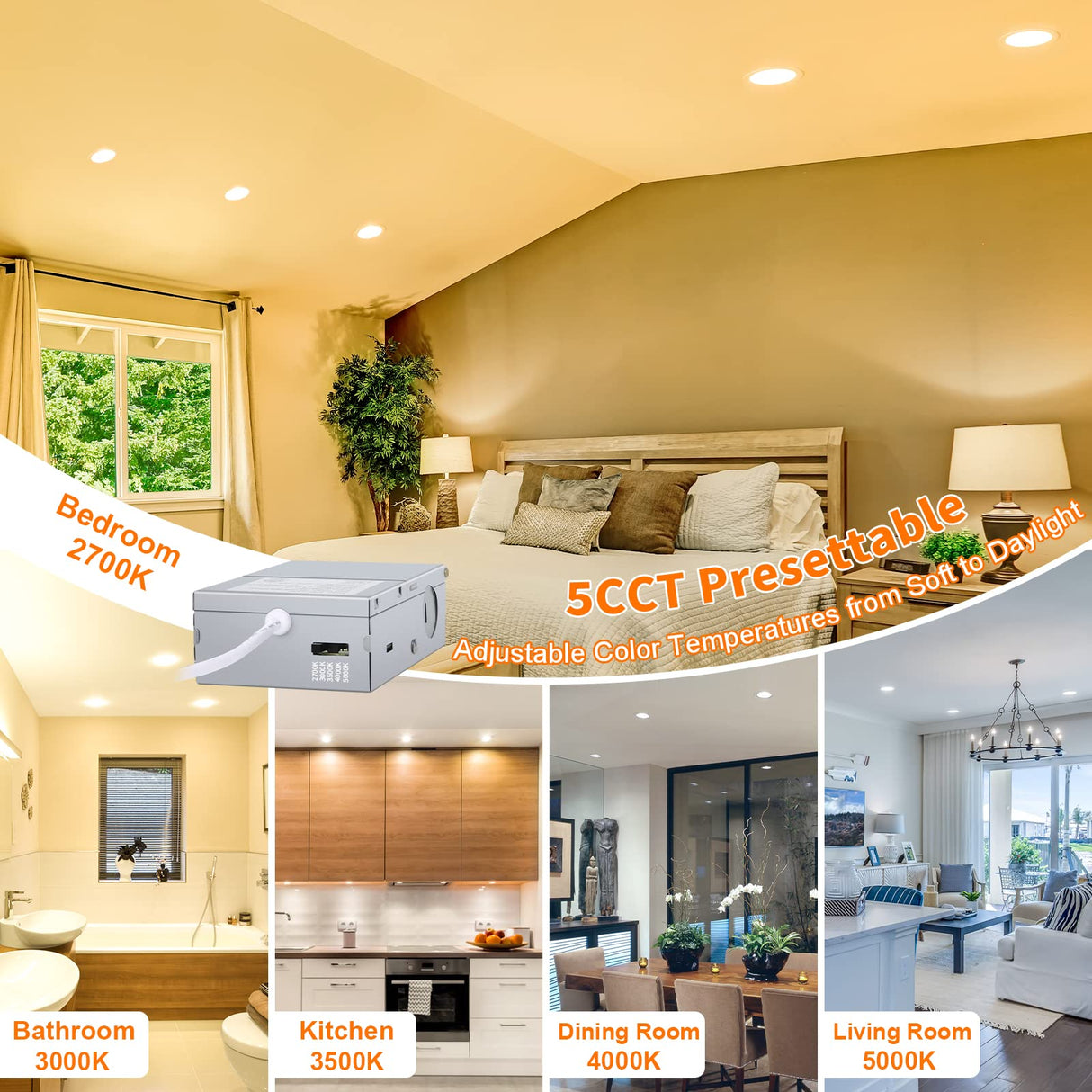 Brightever 12 Packs LED Recessed Ceiling Lights with Night Light, 6 Inch 5CCT Ultra-Thin Recessed Lighting 2700K/3000K/3500K/4000K/5000K Selectable, 12W=110W, 1100LM, Dimmable Canless Wafer Downlight