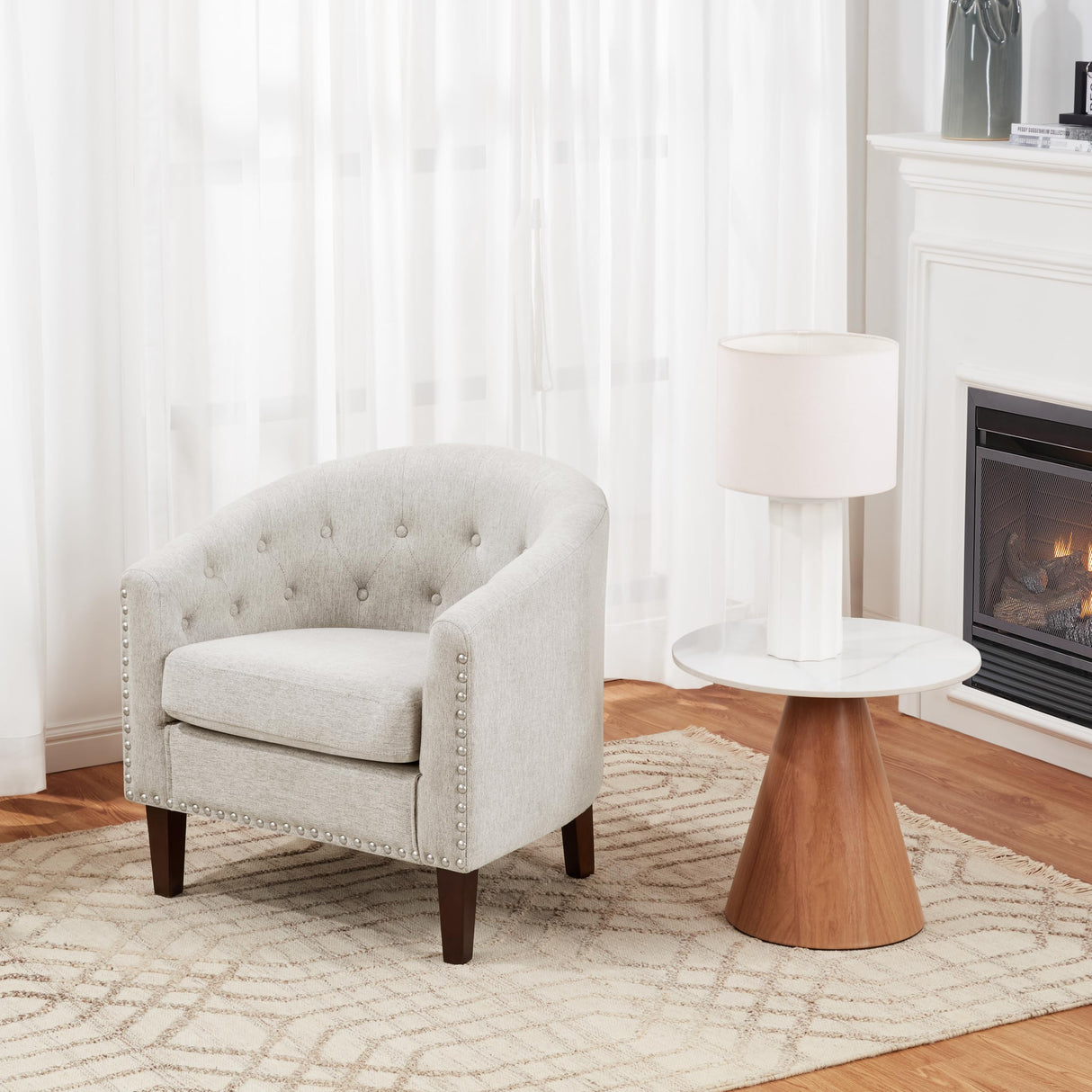 Accent Barrel Chair, Comfy Fabric Club Chair Armchair with Thicken Cushion, Button