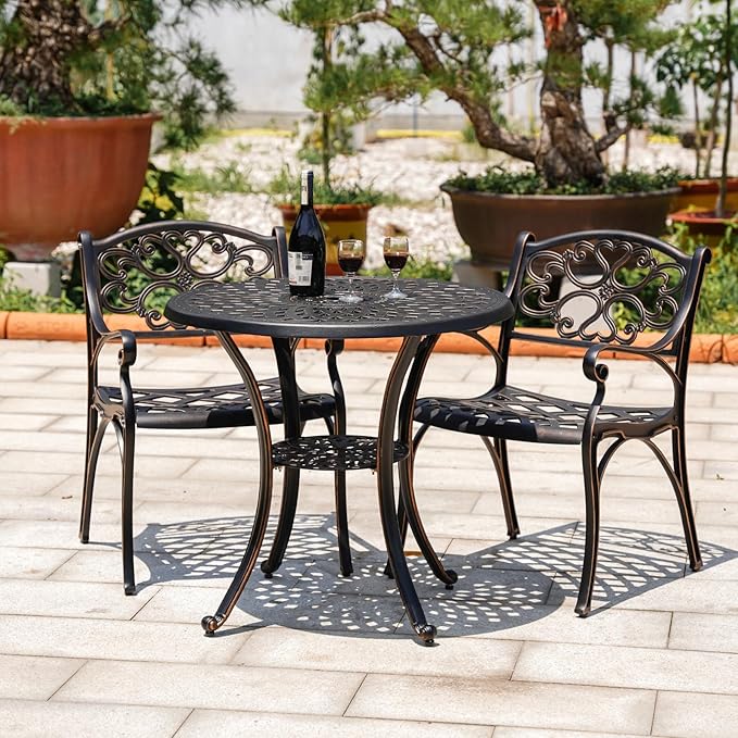 3 Piece Outdoor Bistro Set, Cast Aluminum Outdoor Bistro Table