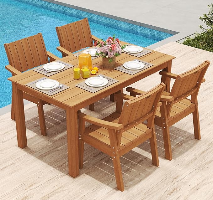 Outdoor Dining Set for 6,HDPE Rectangle Table and Chair