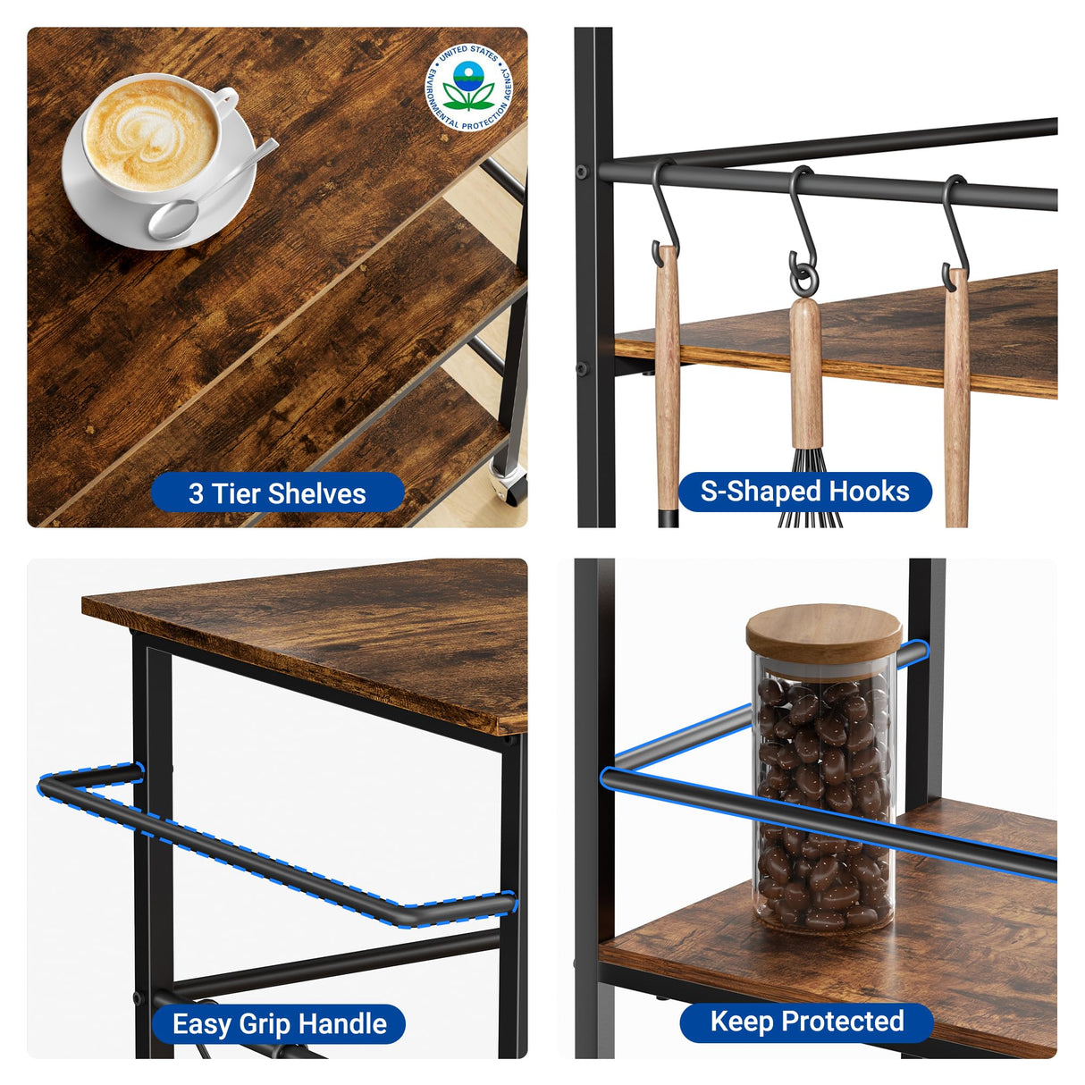 Kitchen Island on Wheels with 3 Shelves, Rolling Utility Trolley Cart