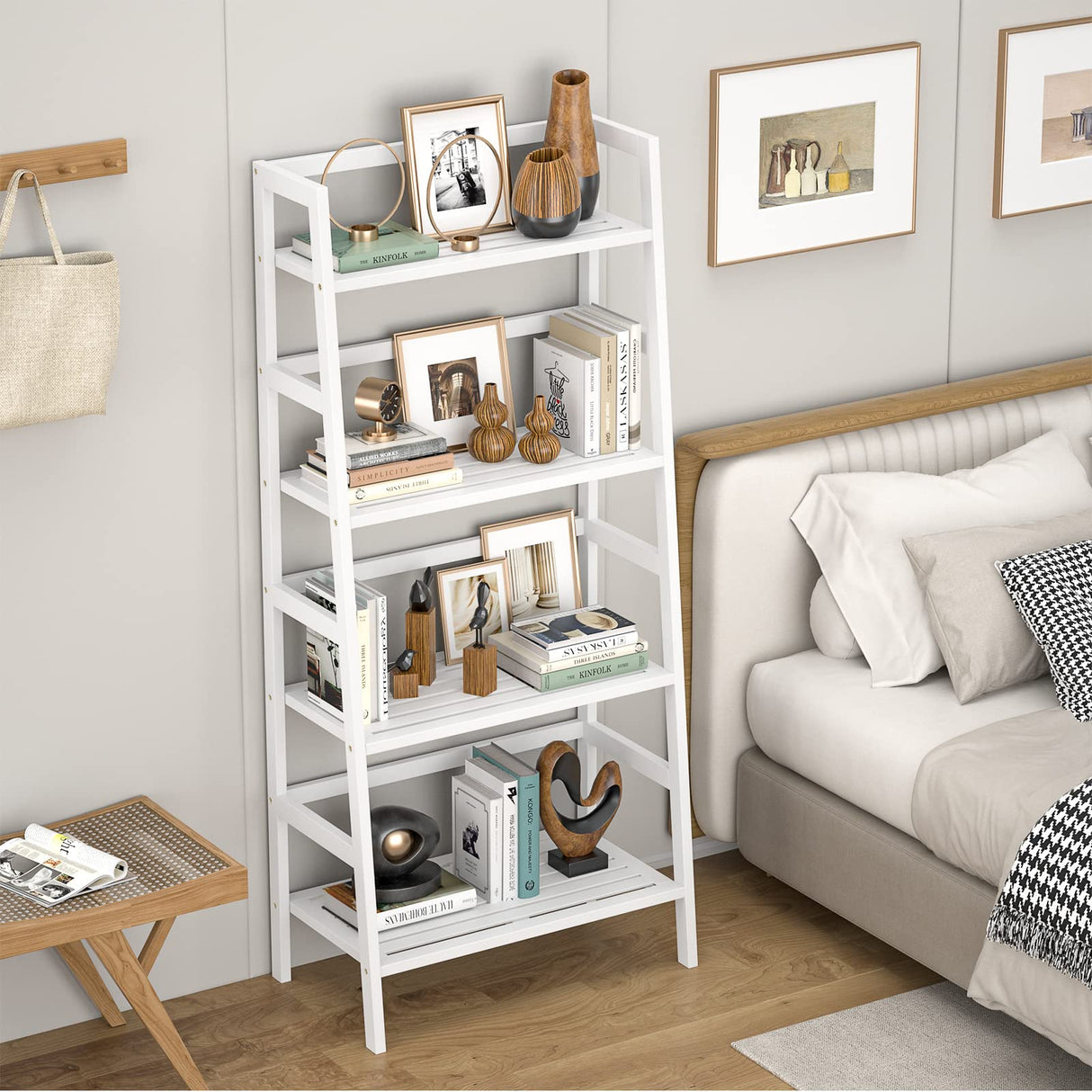 ZenLuxe 4-Tier Bamboo Ladder Shelf Bookshelf & Storage Rack