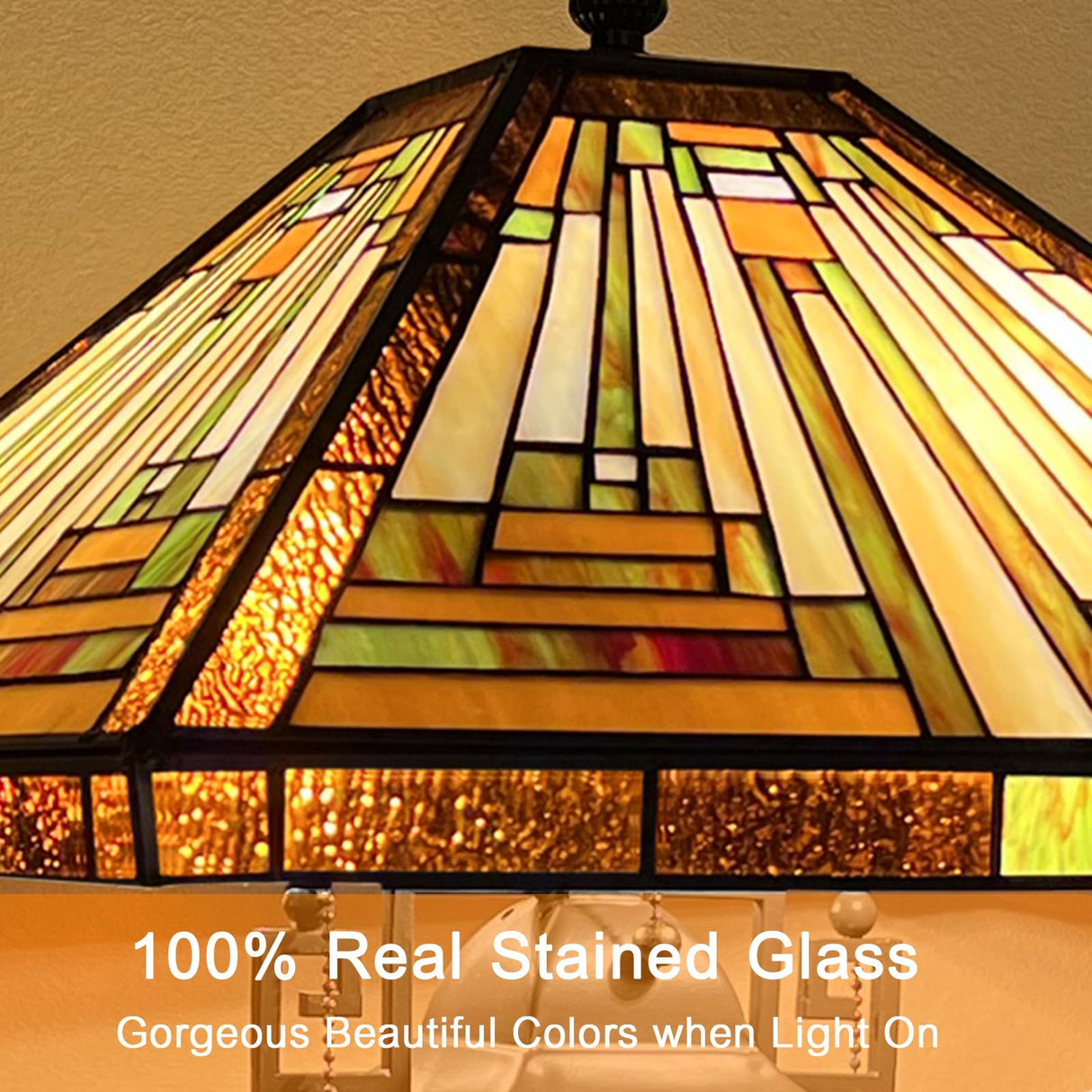 Capulina Tiffany Lamp Stained Glass Table Lamp 3-Light 16X16X24 Inches Mother-Daughter Vase Amber Brown Mission Tiffany Style Desk Reading Lamp for Living Room Bedroom Study Home Office