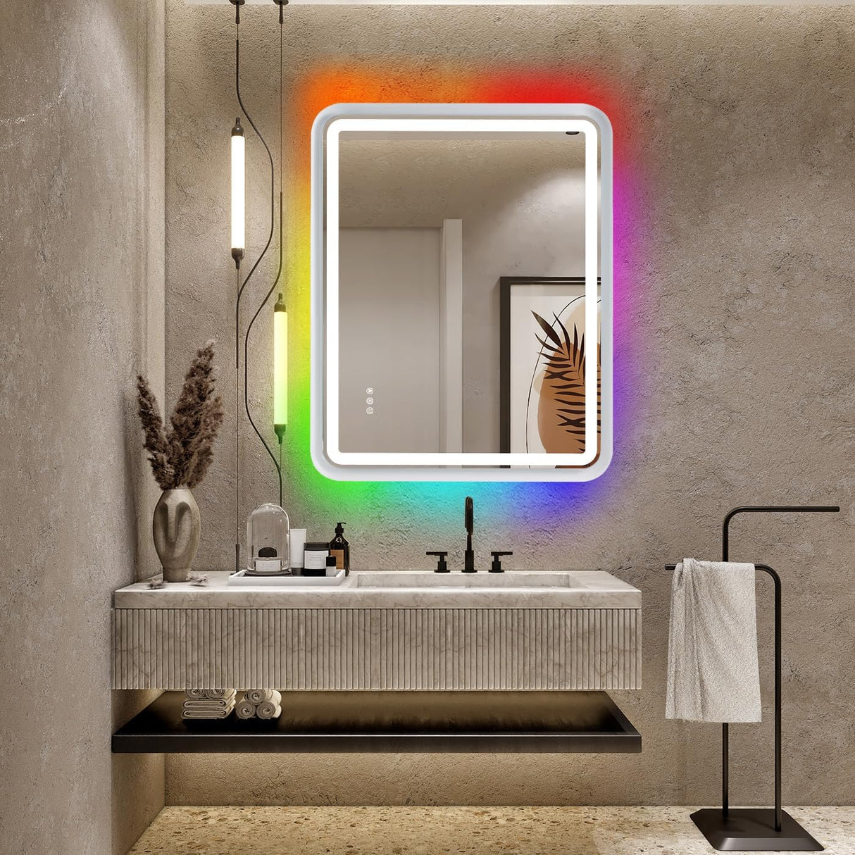 LED Bathroom Mirror for Wall, Rounded Lighted Bathroom Mirror