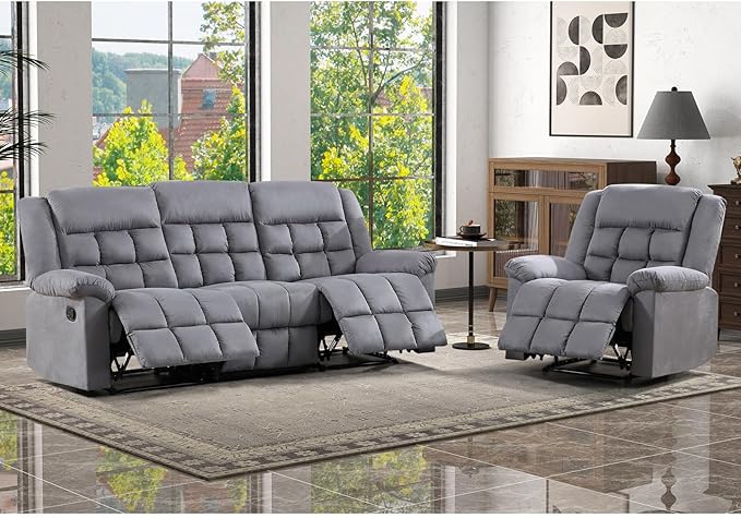 Manual Reclining Couch Sofa Set for Living Room, Include 1 Recliner Chair