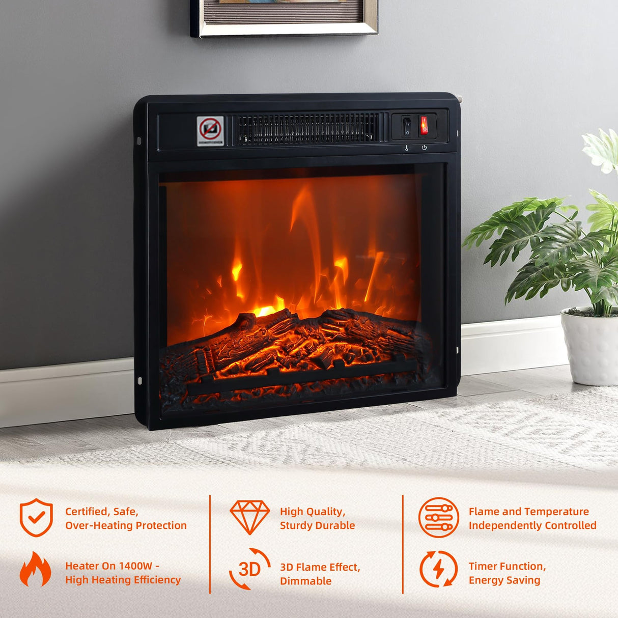 TV Stand for Television up to 65 Inch with 18" Electric Fireplace, Adjustable Fireplace Tv