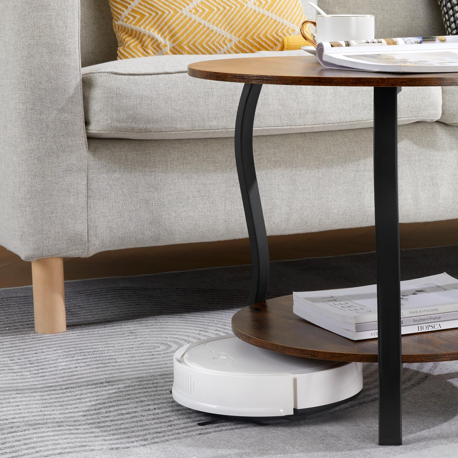 Small Round Coffee Table with Open Storage,23" 2-Tier Coffee Side Tables