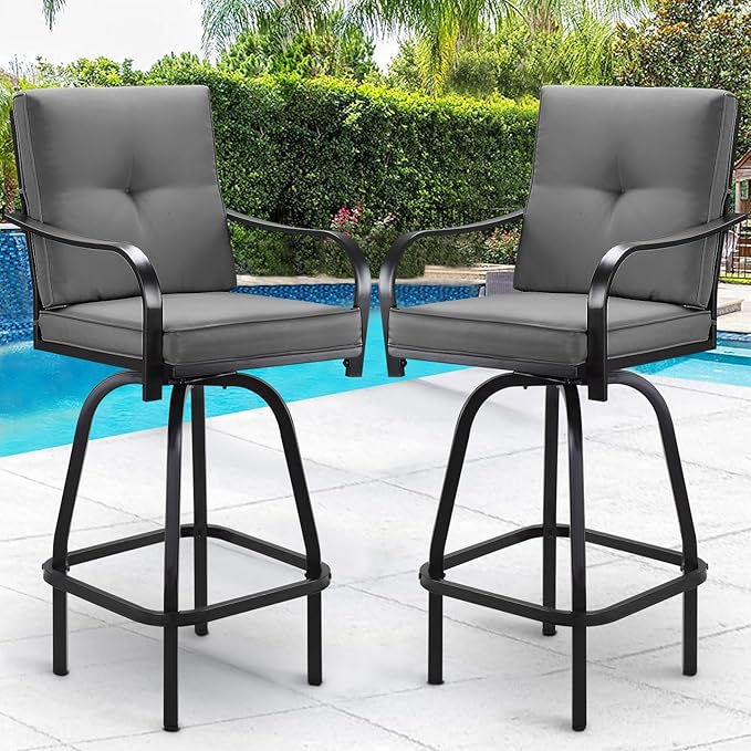 Patio Swivel Bar Stools Set of 4, Outdoor Bar Height Patio Swivel Chairs