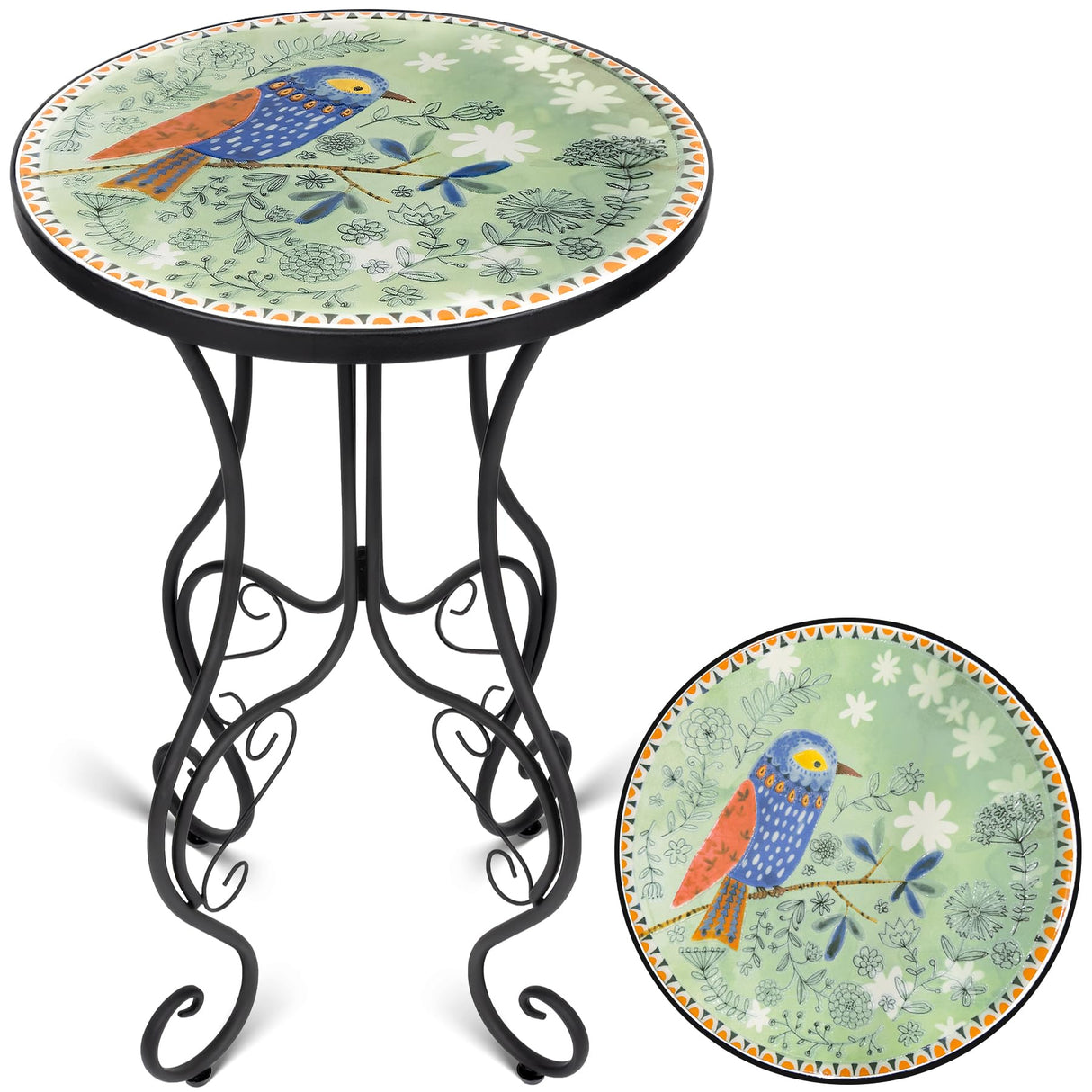 Mosaic Patio Table and Plant Stand, Outdoor Side Table for Patio