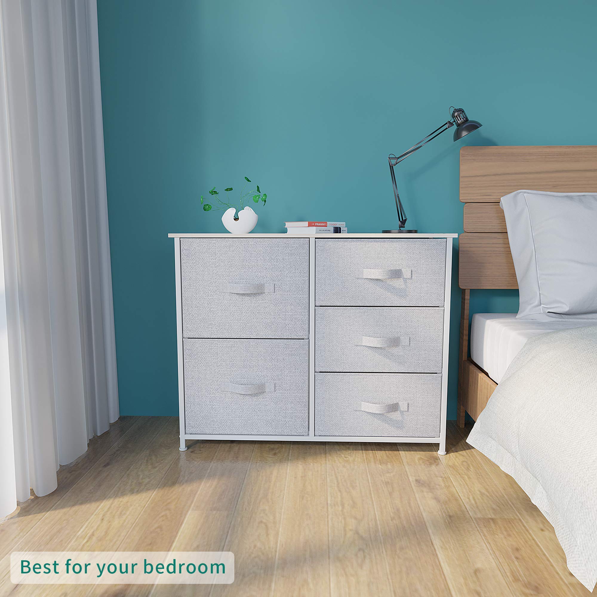 Dresser with 5 Drawers - Fabric Storage Tower, Organizer Unit for Bedroom