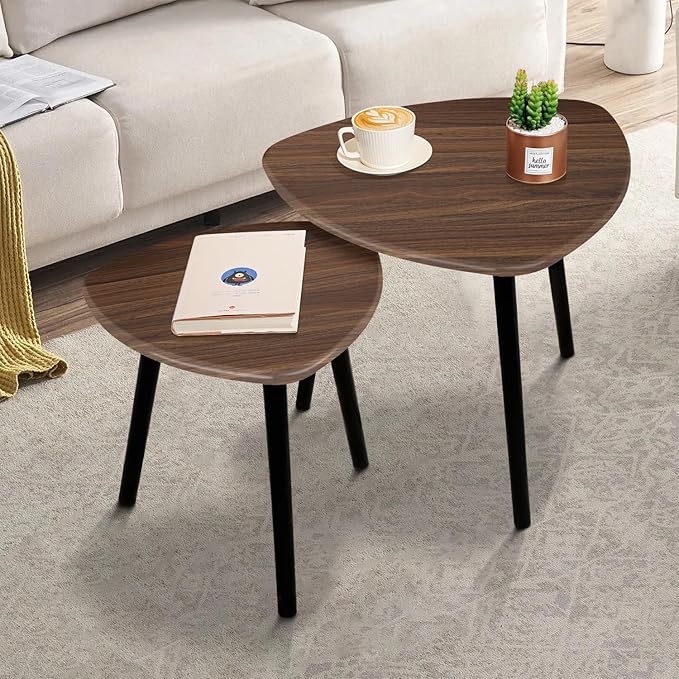Coffee Table Set of 2 Triangular End Side Tables Modern Industrial Simple Nightstand