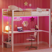 Loft Bed Twin Size with Desk, Metal Loft Bed Frame