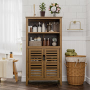 Walnut Bathroom Floor Cabinet, Bamboo Side Tall Storage Organizer