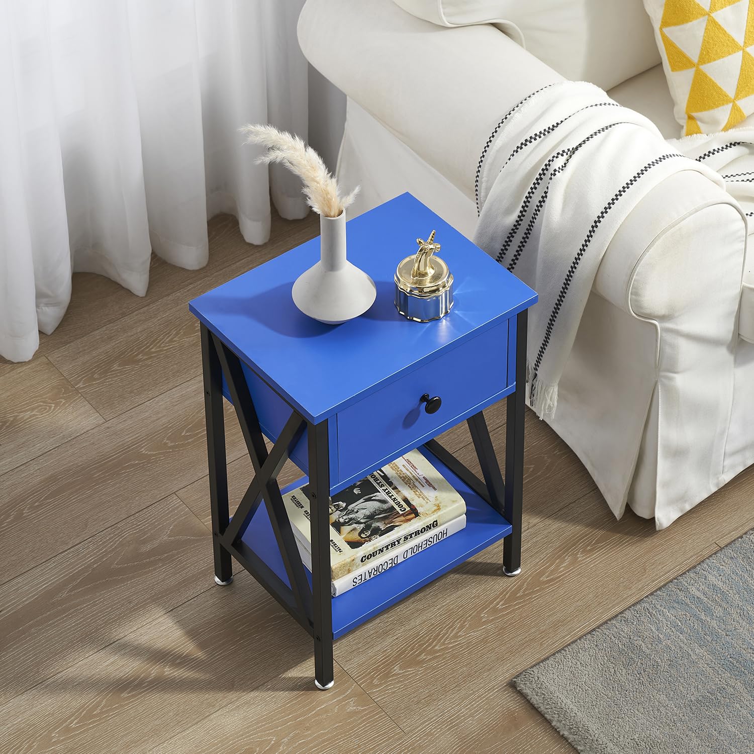 Modern Side End Table, Nightstand Storage Shelf with Bin Drawer for Living Room,