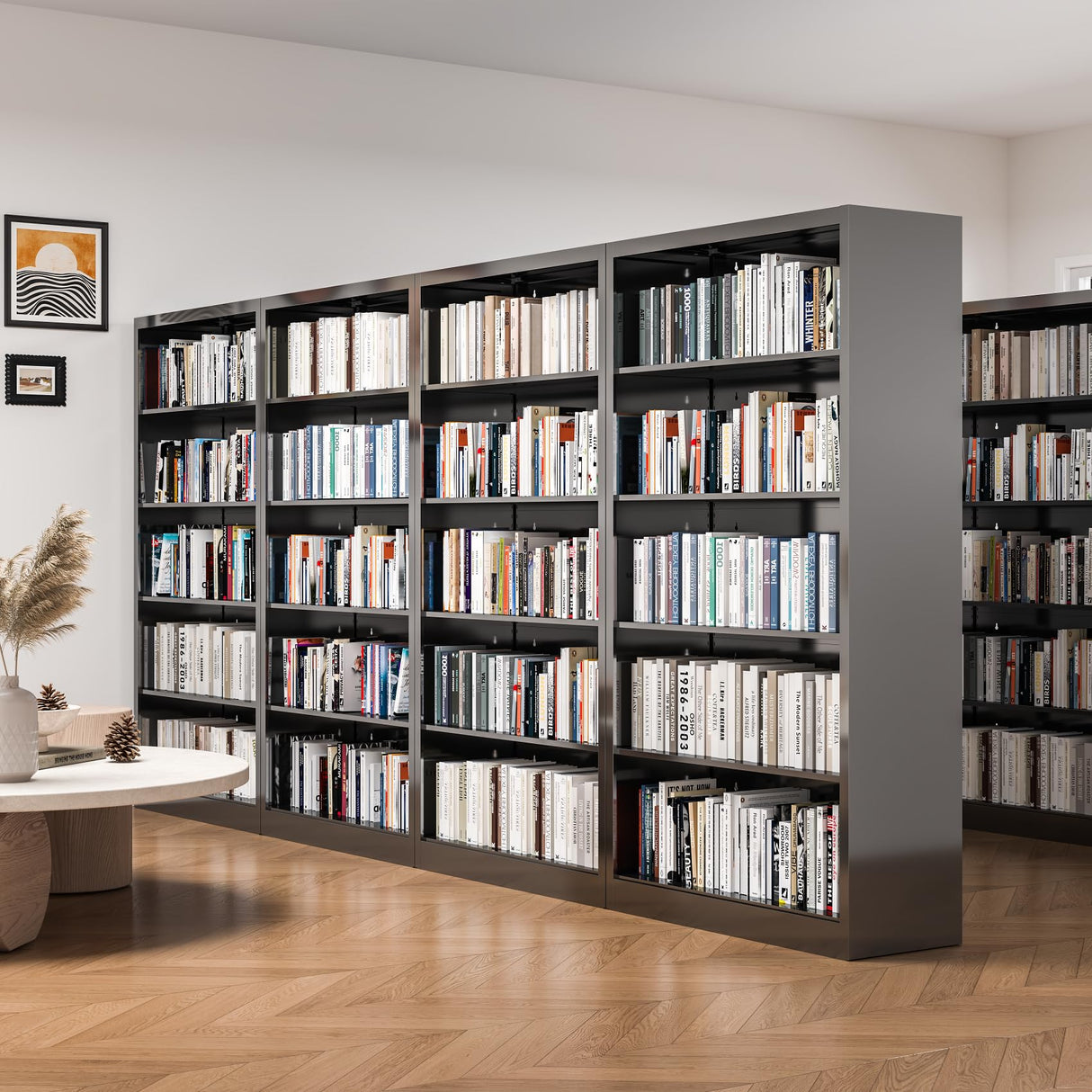 5 Tier Metal Bookshelf, 66" Tall Bookcase, Adjustable Bookshelves and Bookcases