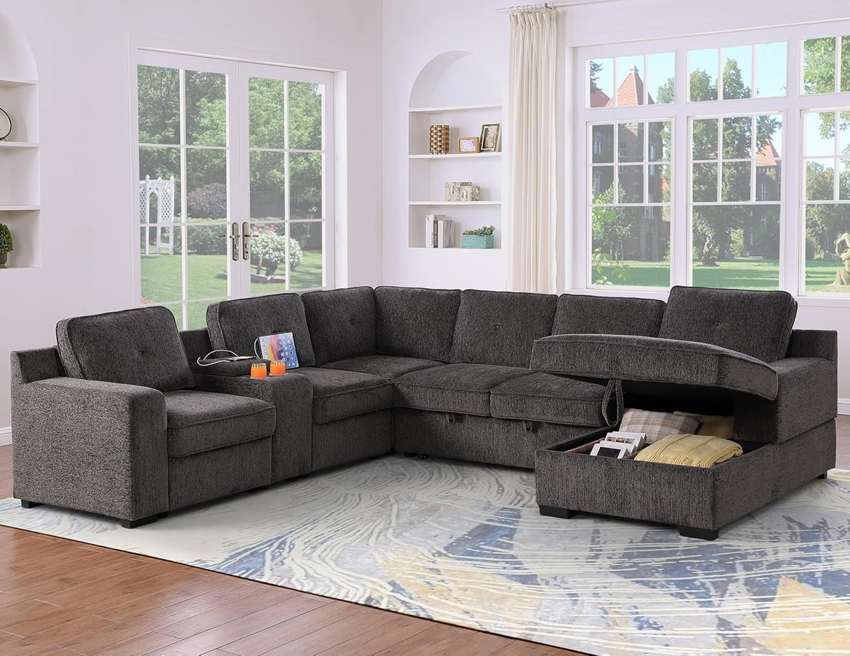 UltraMax U-Shaped Sleeper Sectional Sofa with Pull-Out Bed & Storage Console